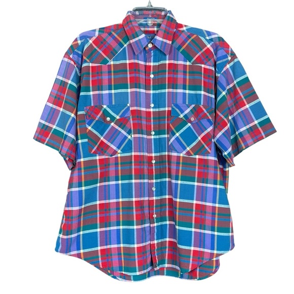 Vintage Pendleton Red & Blue Plaid Pearl Snap Western Shirt Men's Size Large - Picture 1 of 10